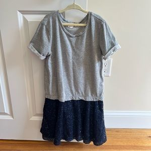 GAP T-Shirt Dress Sequin Skirt Gray Navy Girls Size L